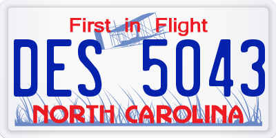 NC license plate DES5043