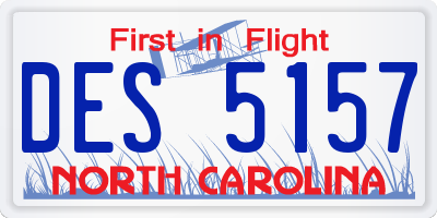 NC license plate DES5157