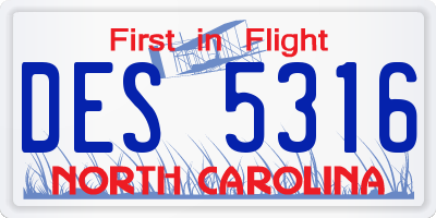 NC license plate DES5316