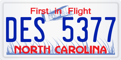 NC license plate DES5377