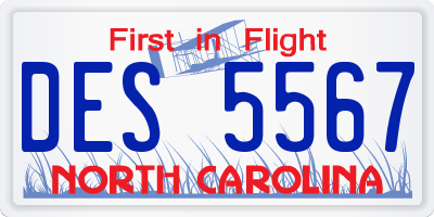 NC license plate DES5567