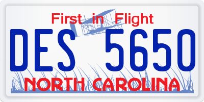 NC license plate DES5650
