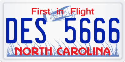 NC license plate DES5666