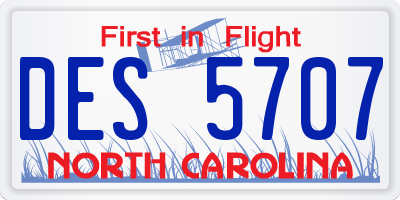 NC license plate DES5707