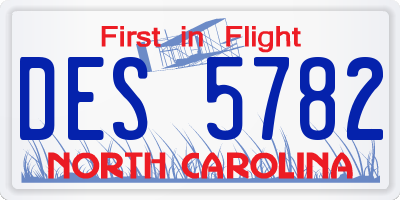 NC license plate DES5782