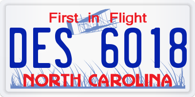 NC license plate DES6018