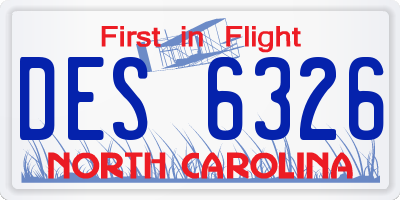 NC license plate DES6326