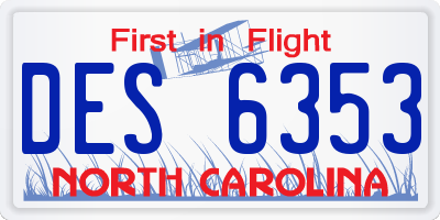 NC license plate DES6353