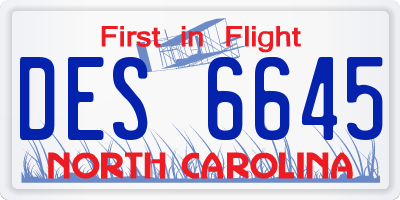 NC license plate DES6645