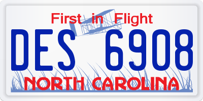 NC license plate DES6908