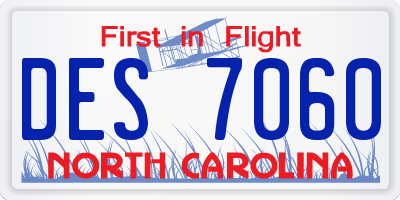 NC license plate DES7060