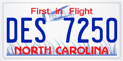 NC license plate DES7250