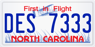 NC license plate DES7333