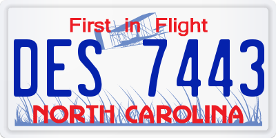 NC license plate DES7443