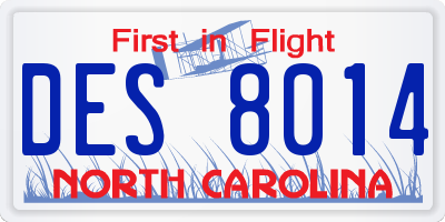 NC license plate DES8014