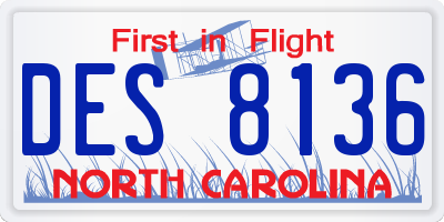 NC license plate DES8136