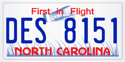 NC license plate DES8151