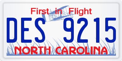 NC license plate DES9215