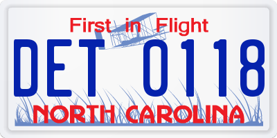 NC license plate DET0118