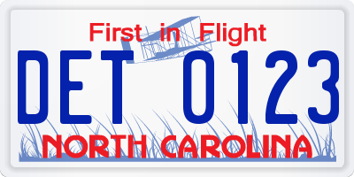 NC license plate DET0123