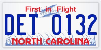 NC license plate DET0132