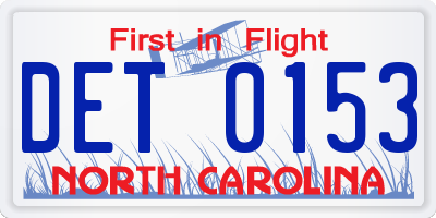 NC license plate DET0153