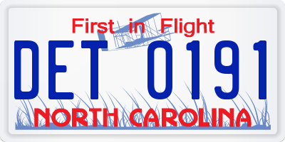 NC license plate DET0191