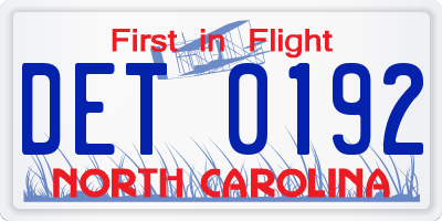 NC license plate DET0192