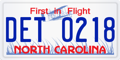 NC license plate DET0218