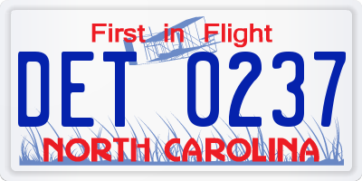 NC license plate DET0237