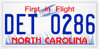 NC license plate DET0286