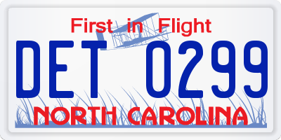 NC license plate DET0299