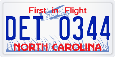 NC license plate DET0344