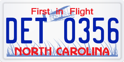 NC license plate DET0356