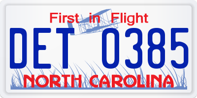 NC license plate DET0385