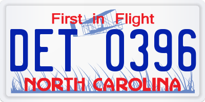 NC license plate DET0396