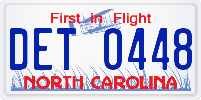 NC license plate DET0448