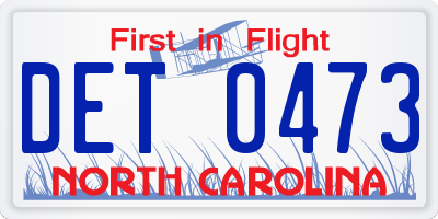 NC license plate DET0473