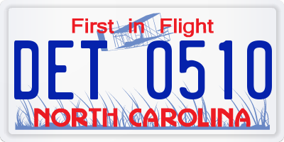 NC license plate DET0510