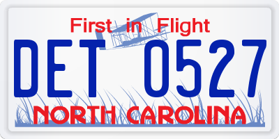 NC license plate DET0527