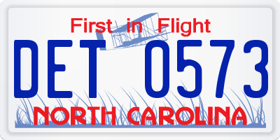 NC license plate DET0573