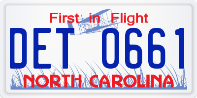 NC license plate DET0661