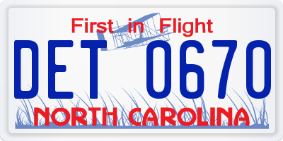 NC license plate DET0670