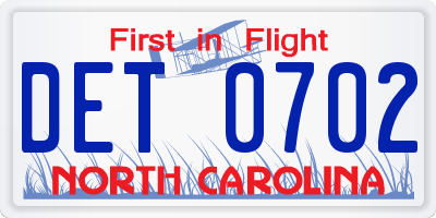 NC license plate DET0702