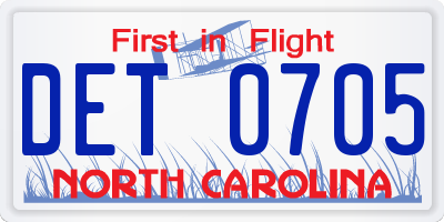 NC license plate DET0705