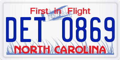 NC license plate DET0869