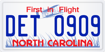 NC license plate DET0909