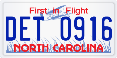 NC license plate DET0916