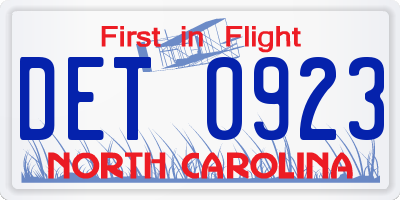 NC license plate DET0923