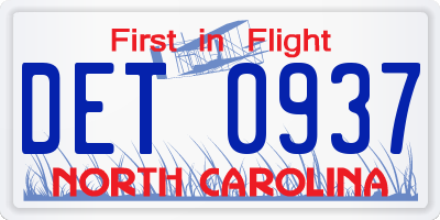NC license plate DET0937